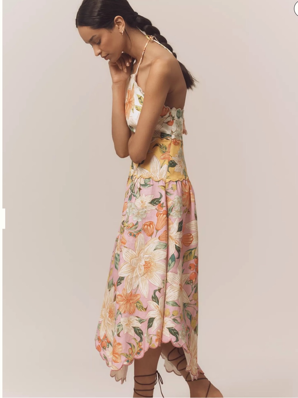 NWT Anthropologie Farm Rio Linen Halter Drop-Waist Midi Dress Size L - Picture 6 of 13